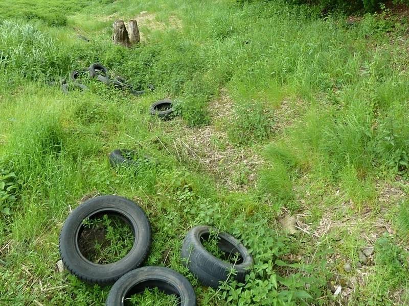 Vyhozené pneumatiky na dně plumlovské přehrady