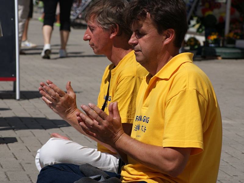 Lidé v centru podepisovali petici proti odběru orgánů zaživa. Akci organizovali příznivci Falun Gong