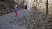 Havarijní stav cesty vedoucí po jižním břehu plumlovské přehrady. V katastrofálním stavu je i mostek u ústí potoka Klužínek do přehrady.