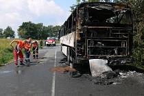 Vyhořelý autobus u Drahan