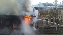 Požár dřevěné budovy na místním nádraží v Prostějově