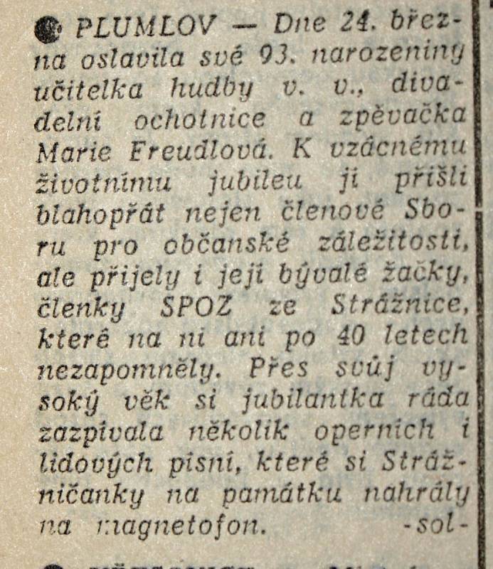 Výstřižek ze Stráže lidu z roku 1966