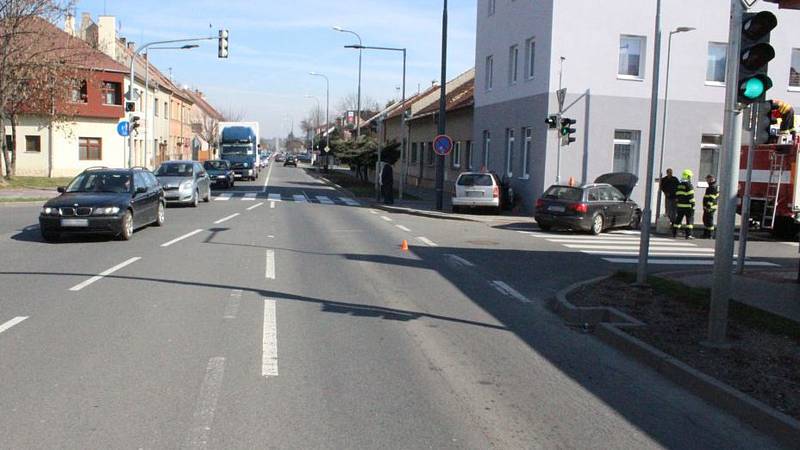 Srážka audi a opelu v Olomoucké ulici v Prostějově,  22.3.2019