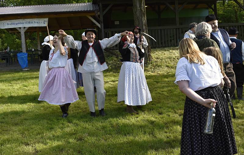 Parta pivínských recesistů si při tradičním sečení trávy zazpívala i zatančila. 29.5. 2021