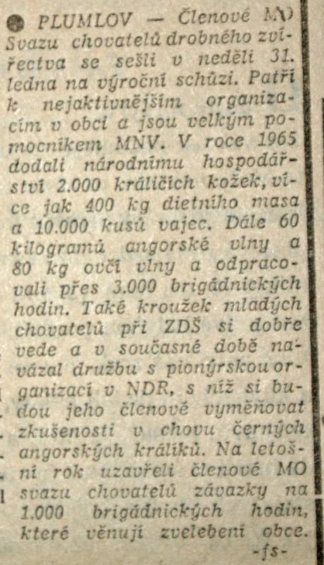 Výstřižek ze Stráže lidu z roku 1966