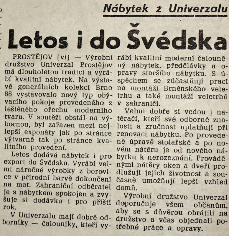 Výstřižek ze Stráže lidu z roku 1966