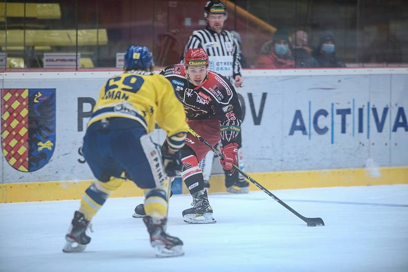 Hokejisté Prostějova v derby proti Přerovu.