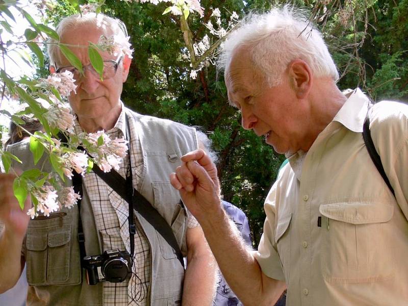 Slavnost v prostějovské botanické zahradě k jejich pětasedmdesátinám. Všechny zájemce během ní mezi rostlinami ochotně provázel profesor Masarykovy univerzity v Brně Vladimír Řehořek (na snímku vpravo)