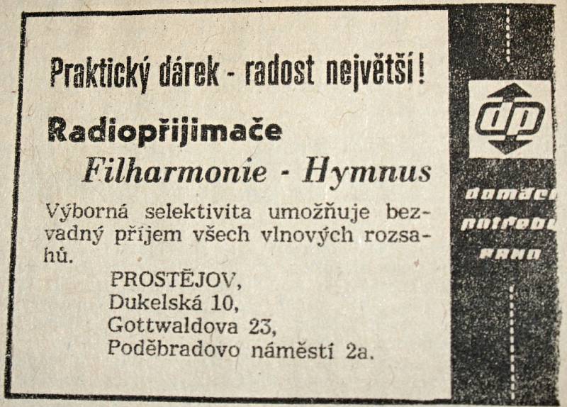 Výstřižek z vánočního vydání prostějovské Stráže lidu z roku 1961