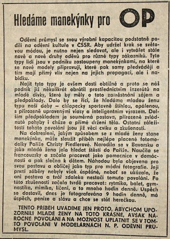 Výstřižek ze Stráže lidu z roku 1966