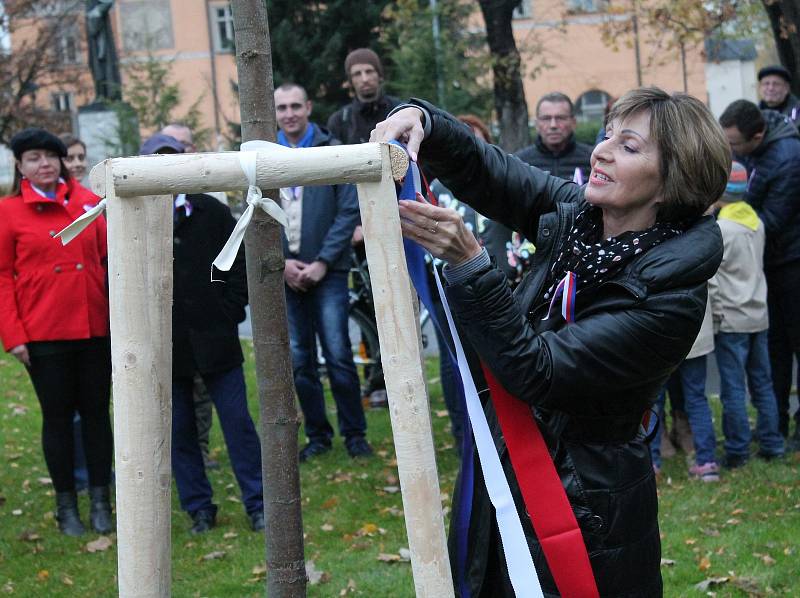 Sázení lípy k uctění 100. výročí vzniku československého státu ve Smetanových sadech v Prostějově