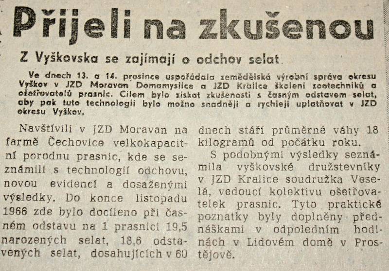 Výstřižek ze Stráže lidu z roku 1966