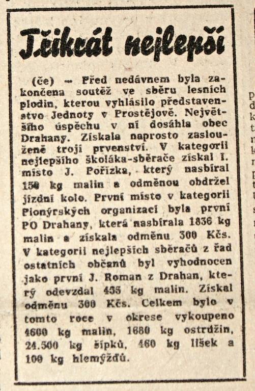 Výstřižek z vánočního vydání prostějovské Stráže lidu z roku 1961