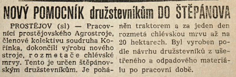 Výstřižek z vánočního vydání prostějovské Stráže lidu z roku 1961