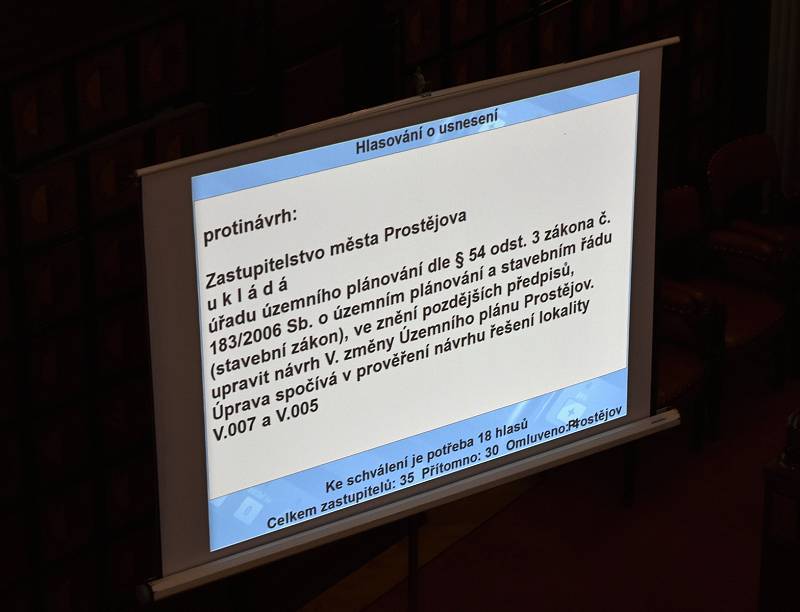 Jednání mimořádného zastupitelstva města Prostějova o stažení V. změny Územního plánu. 26.4. 2022