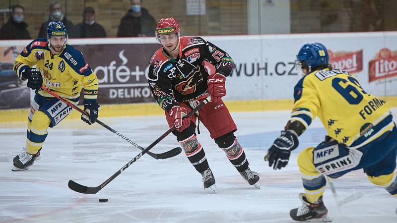 Hokejisté Prostějova v derby proti Přerovu.