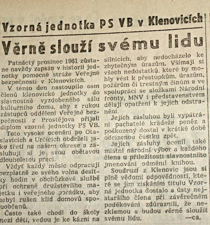 Výstřižek z vánočního vydání prostějovské Stráže lidu z roku 1961