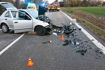 Dopravní nehoda mezi obcemi Ivanovice na Hané a Těšice, neděle 26. listopadu 2023.