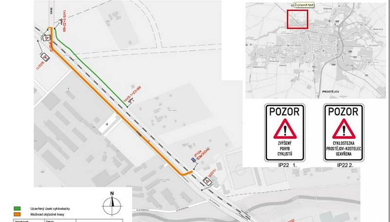 Uzavírka cyklostezky mezi Prostějovem a Kostelcem