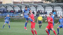 Fotbalisté 1. SK Prostějov (v modrém) v 15. kole MSFL porazili FC Viktorii Otrokovice 4:0