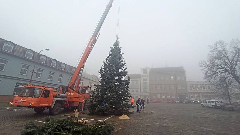 Instalace vánočního stromu 2020 na náměstí v Konici