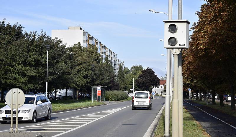 Prostějovské řidiče hlídají od začátku září tři měřící zařízení. Instalovány jsou v Brněnské, Dolní a Olomoucké ulici. Měřič v ulici Dolní.  22.9. 2021