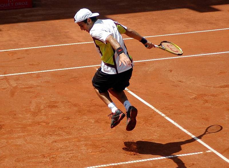 Czech Open, finále čtyřhry: Sergej Bubka (v modré kšiltovce) a Španěl Menendez-Maceiras vs. španělská dvojice Marrero a Ramirez Hidalgo