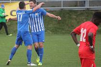 Fotbalisté 1. SK Prostějov (v modrém) v 15. kole MSFL porazili FC Viktorii Otrokovice 4:0