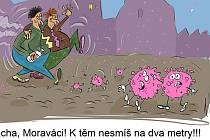 Kreslený vtip na "koronavirové" téma od prostějovského humoristy Jana Tatarky