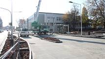 Práce na stavbě autobusového terminálu na Floriánském náměstí v Prostějově 6. 11. 2019