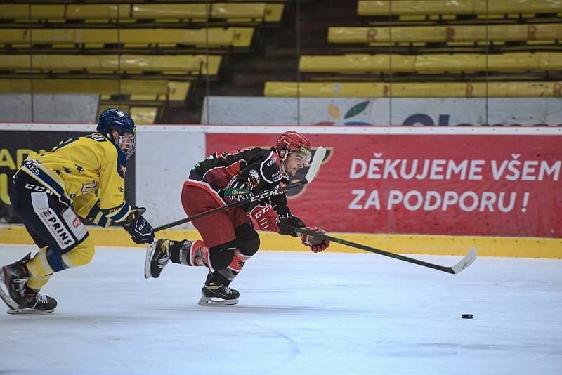 Hokejisté Prostějova v derby proti Přerovu.