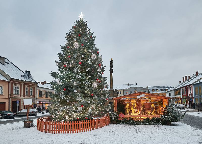 Vánoční strom 2020 na náměstí Svobody v Mohelnici.