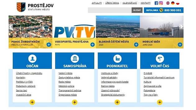 Náhledová stránka webu města Prostějova