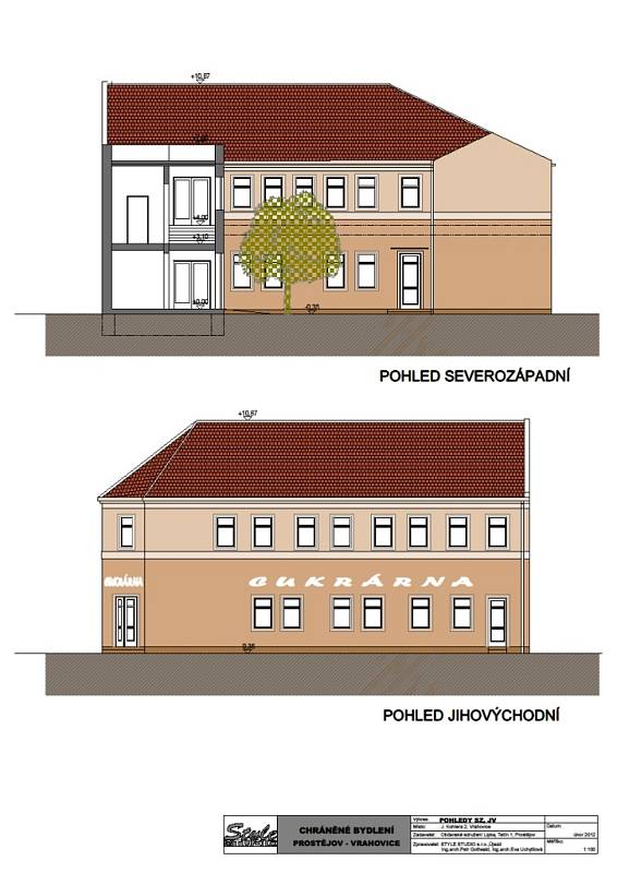 Vizualizace proměny rohové domu na ulici Jana Köhlera v chráněné bydlení a cukrárnu