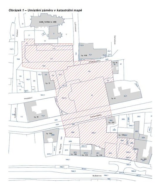 Umístění záměru - Galerie Prostějov - v katastrální mapě