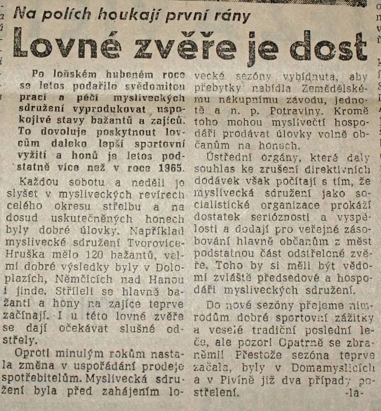 Výstřižek ze Stráže lidu z roku 1966