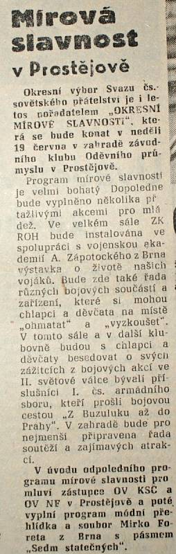 Výstřižek ze Stráže lidu z roku 1966