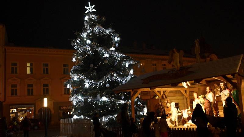 Vánoční strom na prostějovském náměstí TGM, listopad 2021