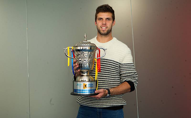 Tenista Jiří Veselý na tiskovce v Prostějově po vítězství na turnaji ATP v indickém Puné