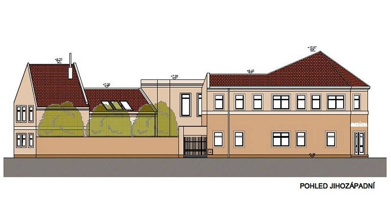 Vizualizace proměny rohové domu na ulici Jana Köhlera v chráněné bydlení a cukrárnu