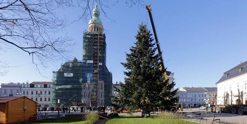 Instalace vánočního stromu na náměstí TGM v Prostějově