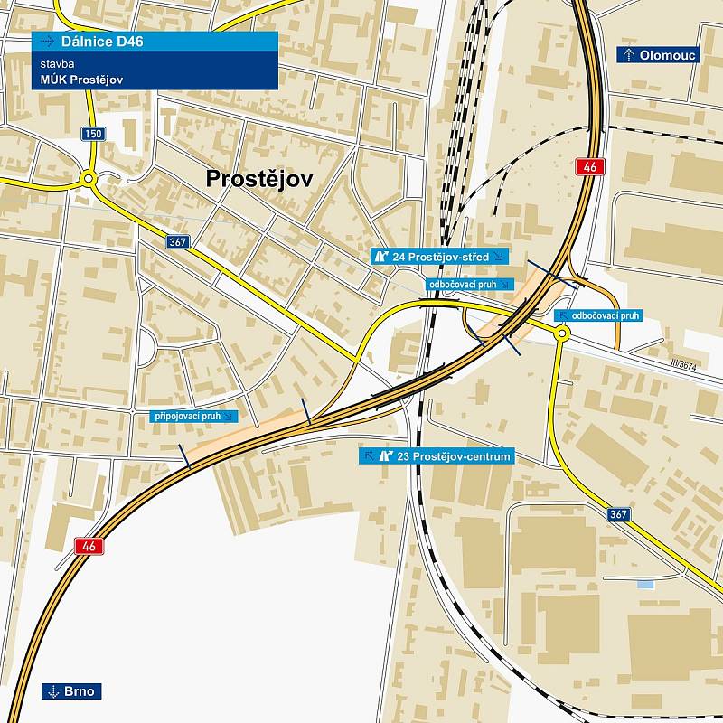 ŘSD zahájilo projekt rekonstrukce dálničních sjezdů a nájezdů Prostějov - střed.