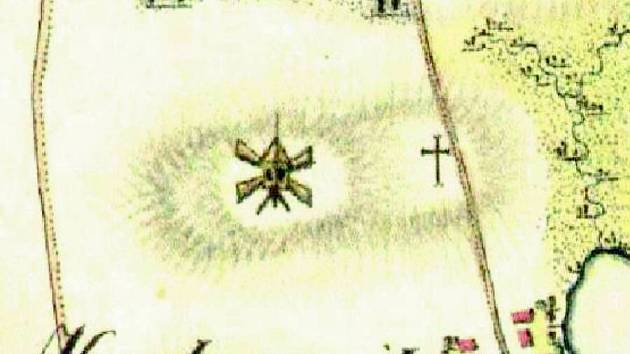 Větrný mlýn u dnešní Nivy na mapě I. vojenského mapování.