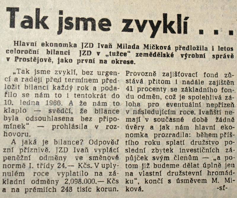 Výstřižek ze Stráže lidu z roku 1966