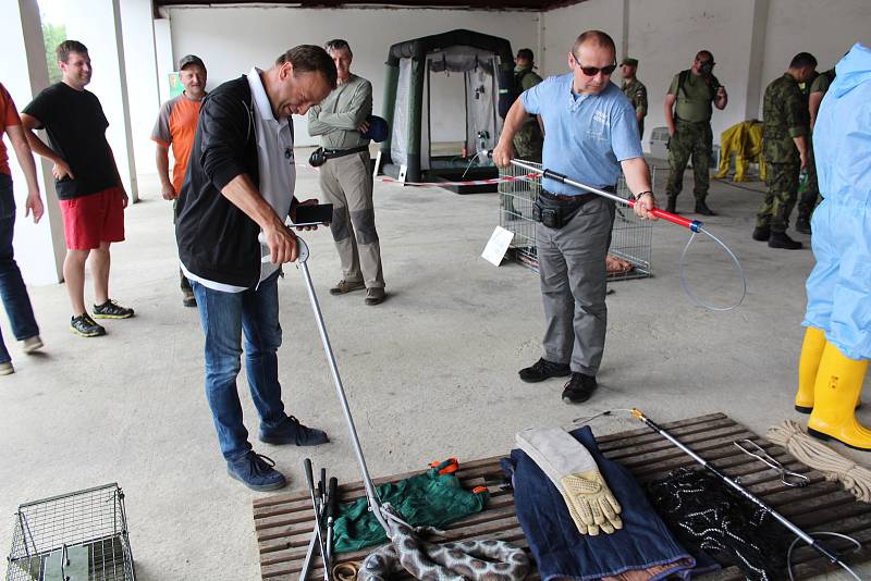 Co dělat, když se objeví africký mor prasat nebo slintavka a kulhavka, předváděli na cvičení v Květušíně státní a vojenští veterináři.