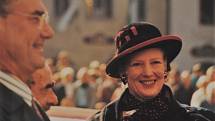 Český Krumlov v roce 1994. Dánská královna před radnicí, 12. října.