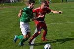 Fortuna Divize A - 7. kolo: FK Slavoj Český Krumlov (zelené dresy) - SK Petřín Plzeň 4:1 (1:0).