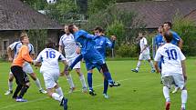 I.B třída - 2. kolo (1. hrané): Vltavan Loučovice (bílé dresy) - FC Šumava Frymburk 4:2 (0:1).