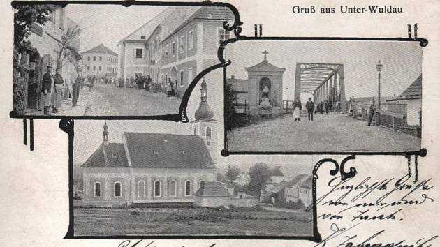 Dolní Vltavice (Unter-Wuldau) na pohlednici z roku 1906.