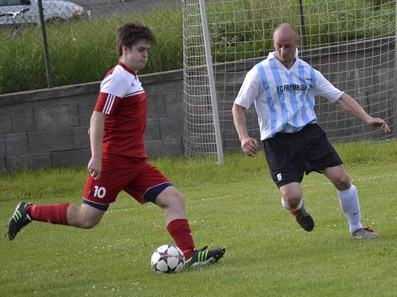 I. B třída (skupina A) - 23. kolo: Sokol Křemže (v červeném) - FC Šumava Frymburk 0:1 (0:0).